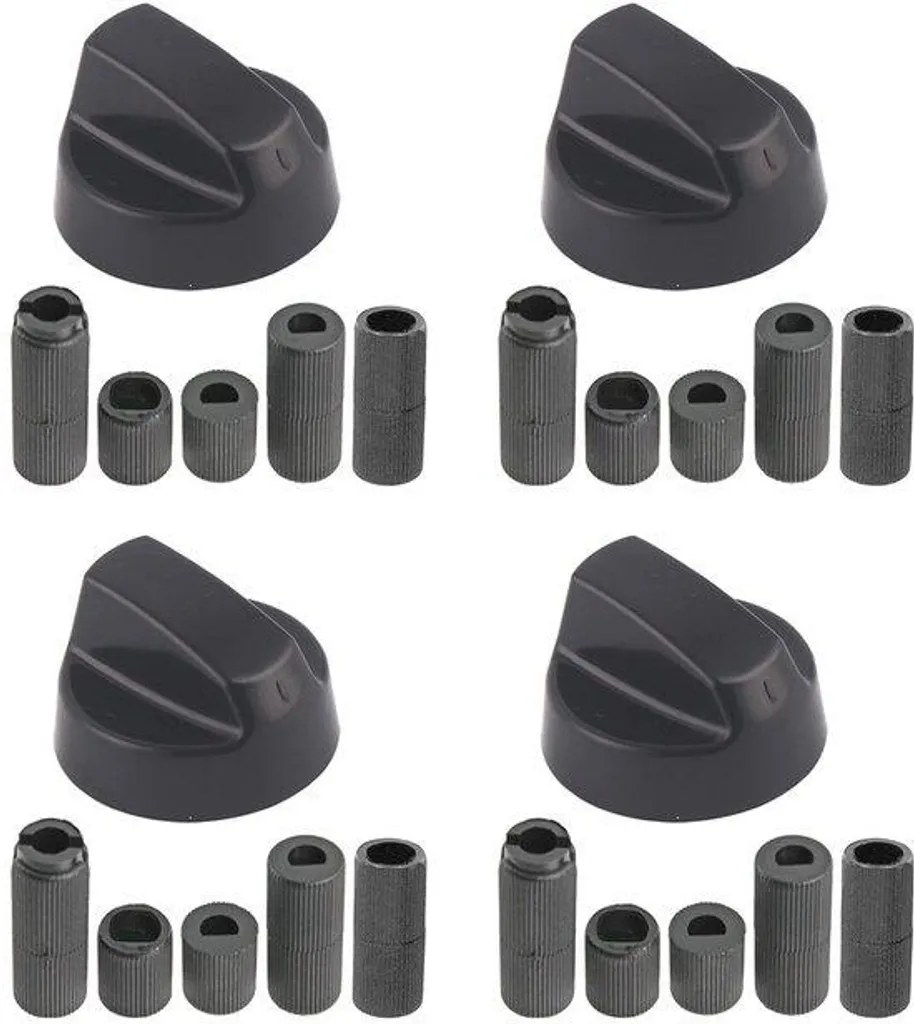 4 Boutons noirs universels pour four avec adaptateurs de tige variés
