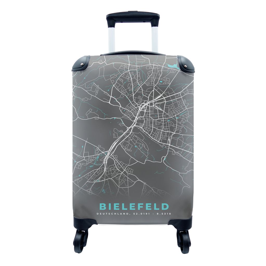 MuchoWow Koffer Handgepäck Trolley Rollkoffer Kleine Reisekoffer mit 4 Rollen - Deutschland - Blau - Bielefeld - Stadtplan - Karte - Cabin Size ...