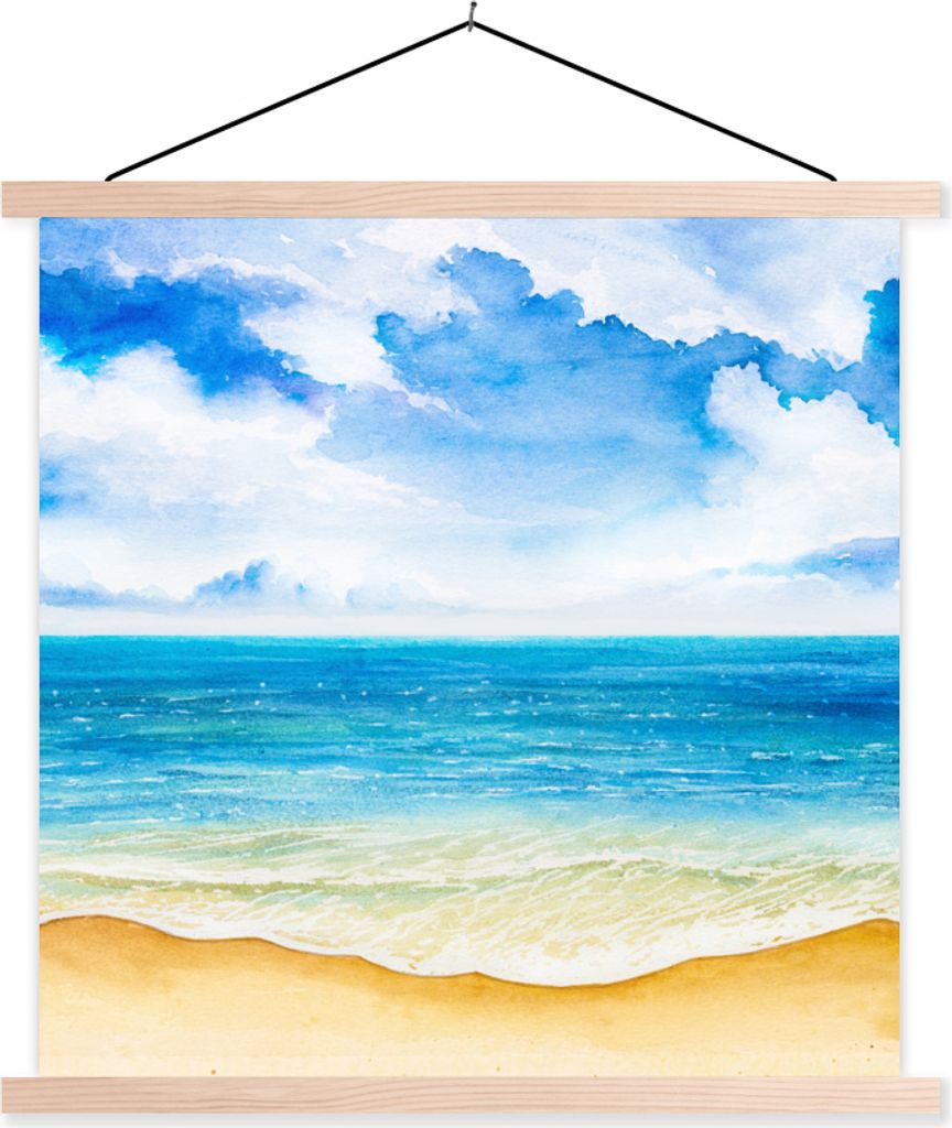 MuchoWow Textilposter Strand - Meer - Himmel 40x40 cm mit holzfarbenen Rahmen - Posterleiste