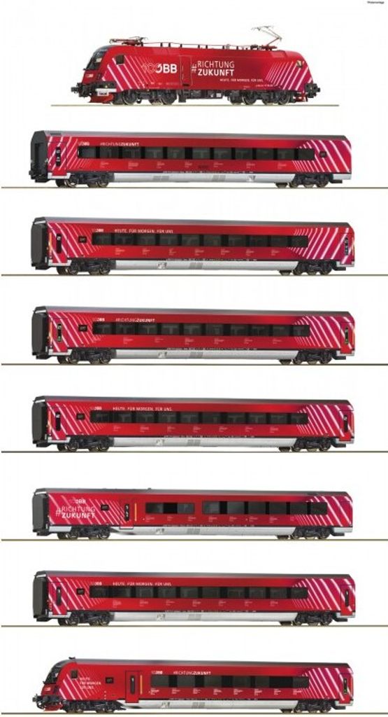 Roco 551002 Set aus Lokomotive und 7 RAILJET-Wagen in den Produktbild 