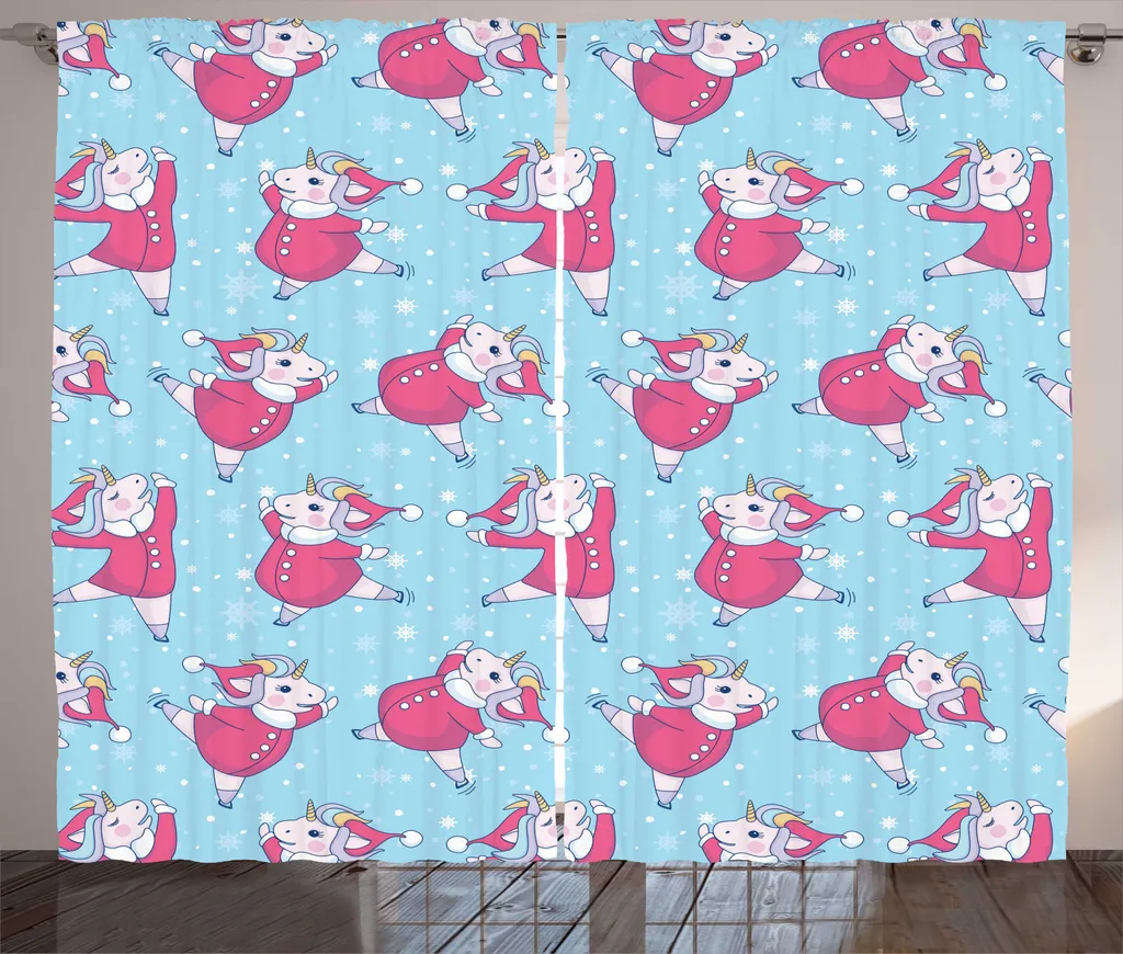 Rideau pour chambre enfant Unicorn Skates 280x225cm Rose et Bleu ciel