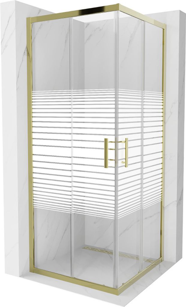 Mexen Rio quadratische Duschkabine 80 x 80 cm, Gestreift, Gold - 860-080-080-50-20