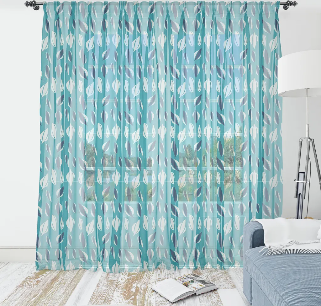ABAKUHAUS Arazzo astratto, Foglie Ispirato a motivi ornamentali eleganti, Arazzo in raso setoso per soggiorno e camera da letto, 160 cm x 274 cm, Blu ardesia Verde salvia