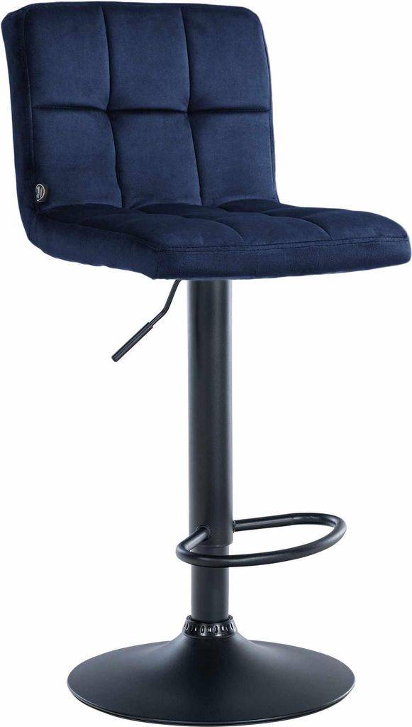 CLP Barhocker Peru Samtbezug höhenverstellbar drehbar mit Rückenlehne Farbe:blau;Gestell Farbe:schwarz