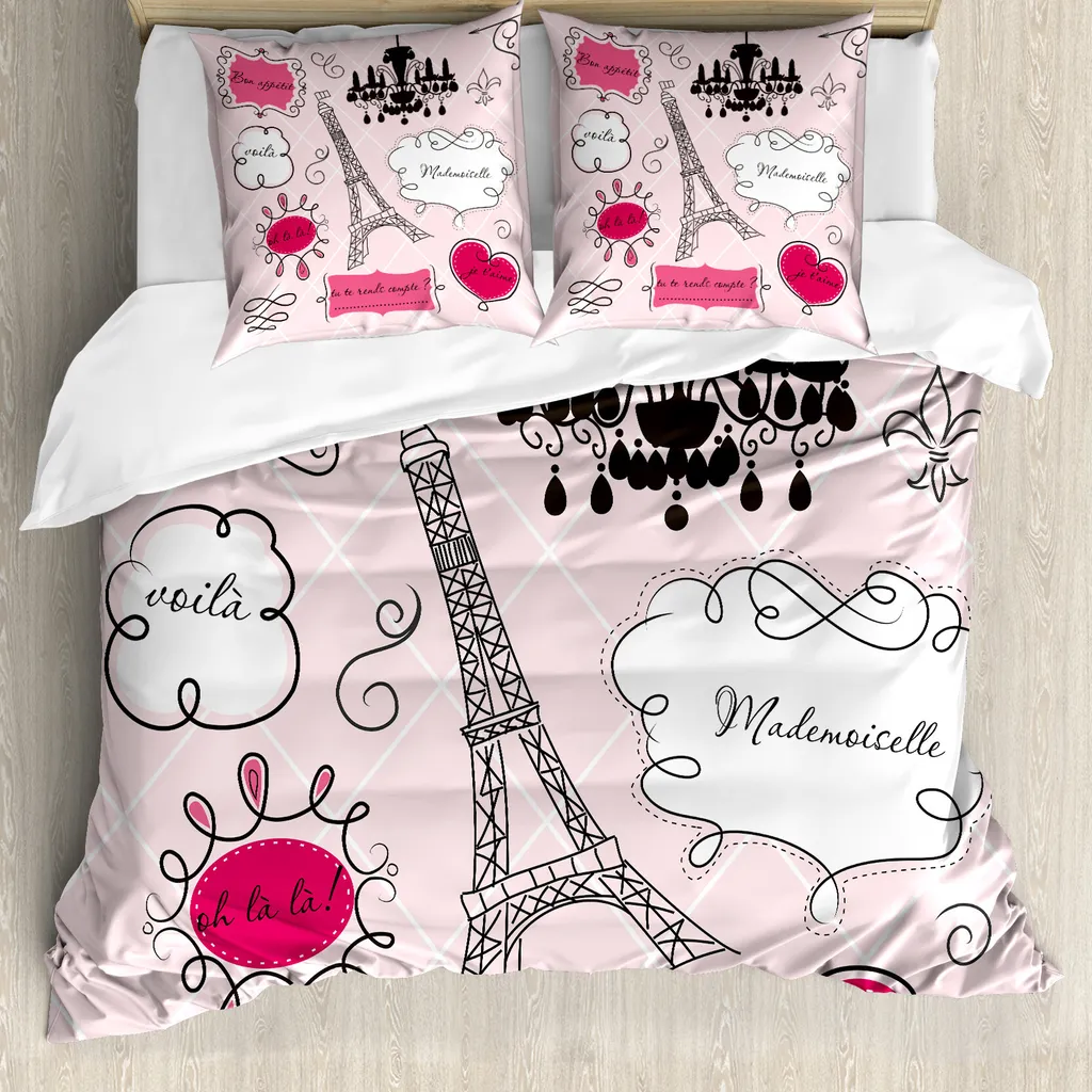 Set Copripiumino Francese Parigi ABAKUHAUS Antiacaro Rosa Multicolore