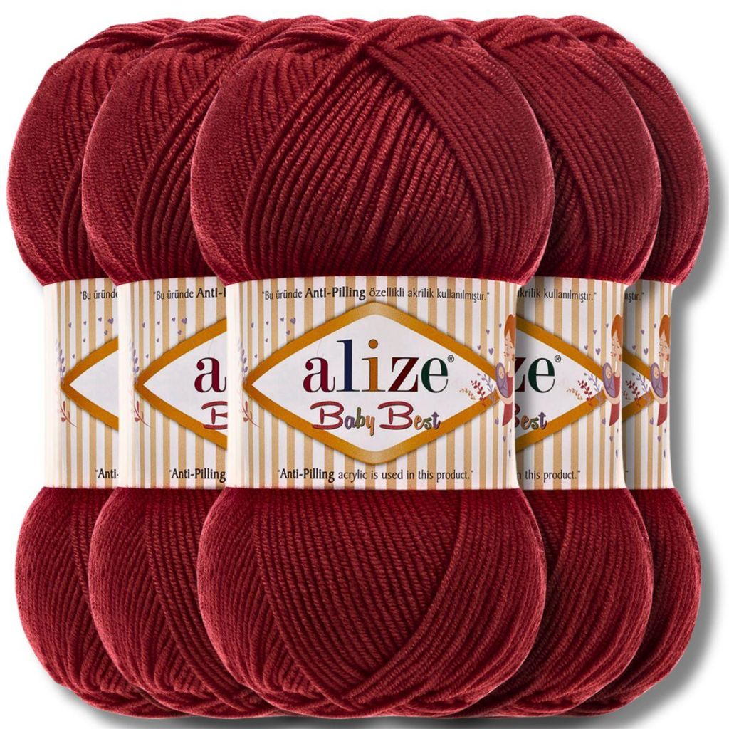 Alize 5x 100g Baby Best Wolle, Antipilling, Uni, Häkeln, Stricken (Cherry | 390)