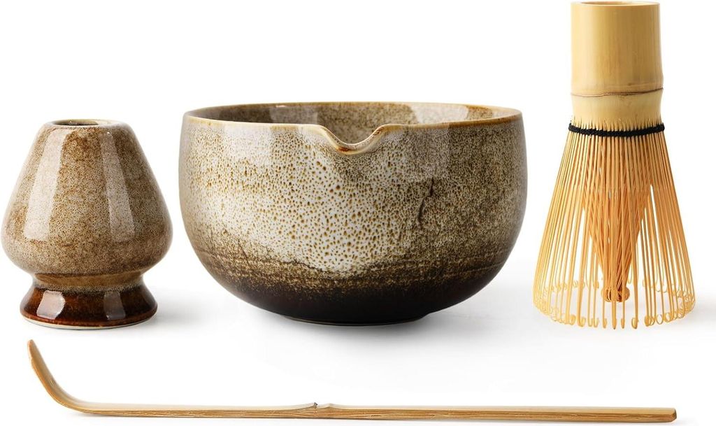 Japanisches Matcha-Teeset, Matcha-Schale mit Ausguss, inklusive handgefertigtem Keramik-Besenhalter, Matcha-Besen und -L?ffel, perfektes Matcha-Set...