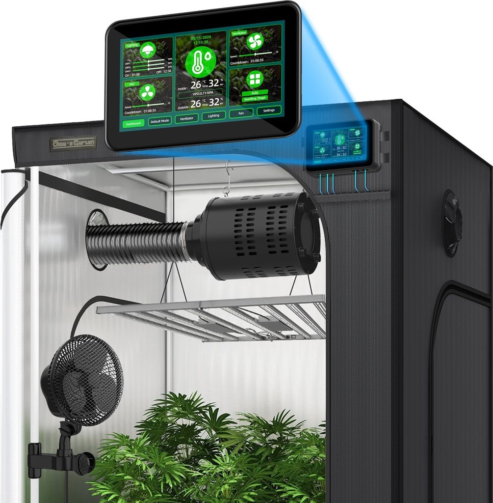 Oma ́s Garten Grow Tent 80x80x180 cm im KOMPLETT-SET, SAMSUNG LED LEUCHTEN, 2in1 CARBON FILTER mit LÜFTER, SMART-CONTROLLER zum SMARTEN GROW