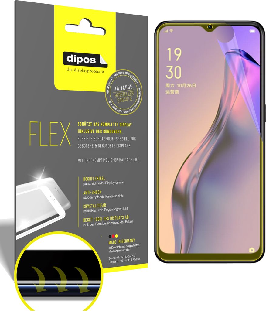 3x Schutzfolie für Oppo A8 Folie, 100% Displayabdeckung, dipos Flex