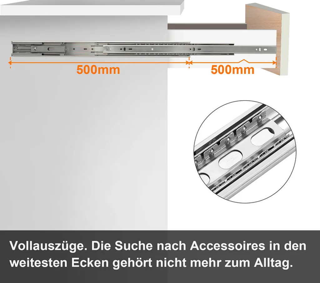 SWANEW Guide Cassetti 500mm Soft Close: Binari 45mm ad Estrazione Totale - 3