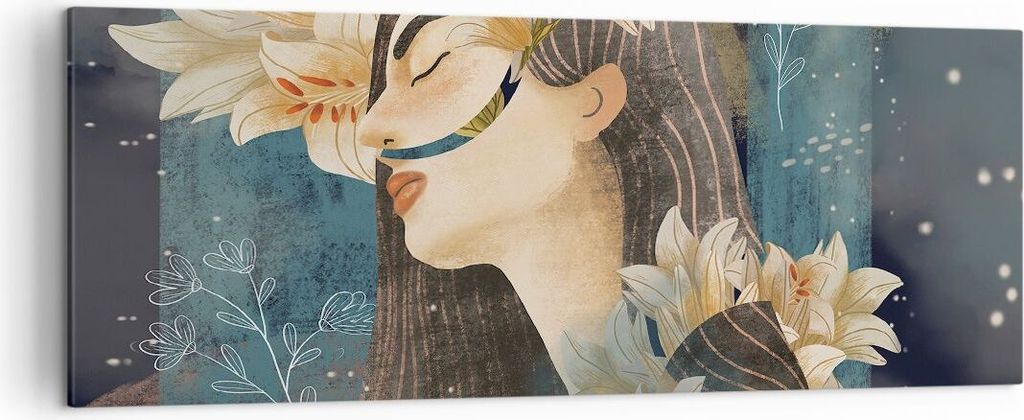 Bild auf Leinwand - Leinwandbild - Einteilig - Surreal Frau Blumen - 140x50cm - Wand Bild - Wanddeko - Wandbilder - Leinwanddruck - Bilder - Wandde...