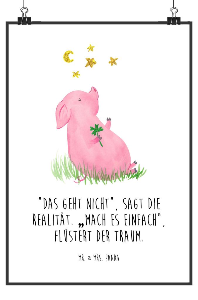 Mr. & Mrs. Panda Bild Schwein Glück DIN A5 - Weiß - Geschenk, Motivation, kunstdruck poster, Schweinchen, Träume, Posterdruck, drucke, Plakat, Z...