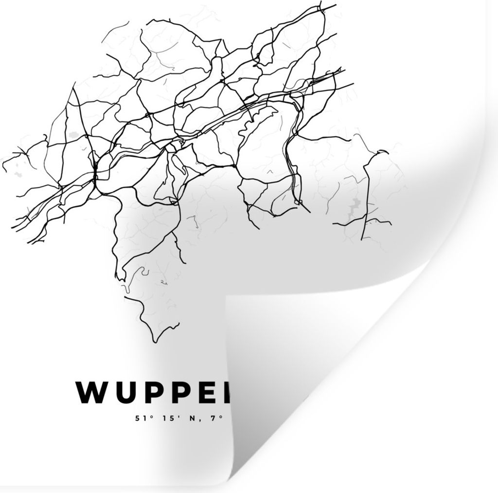 MuchoWow Wandtattoo Wandsticker Wandaufkleber Stadtplan - Deutschland - Schwarz-weiß - Wuppertal - Karte 80x80 cm Selbstklebend und Repositionie...