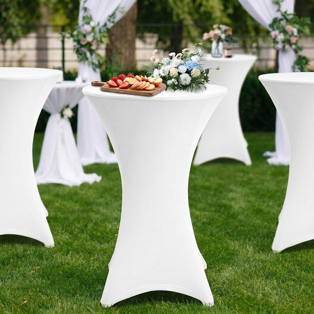 Eikuavons 10× Stehtischhusse Stretch Weiß elastischer Bistrotisch Überzug, ø 80×110 cm