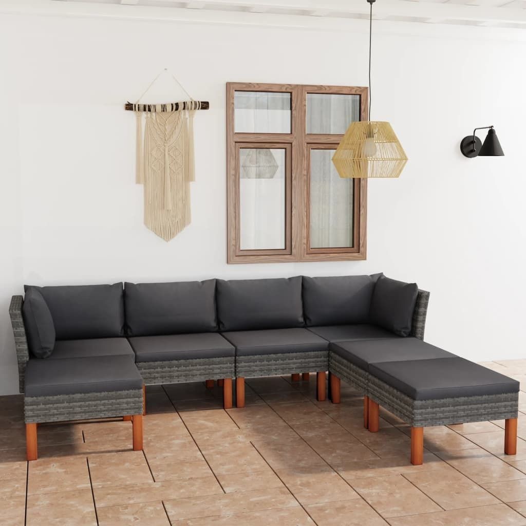 7-tlg. Garten-Lounge-Set mit Kissen Poly Rattan Grau , Gartenmöbel-Sets Design 2024