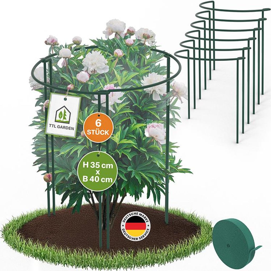 TTL GARDEN Strauchstützen 6er Set 35x40cm + Klettband Produktbild 