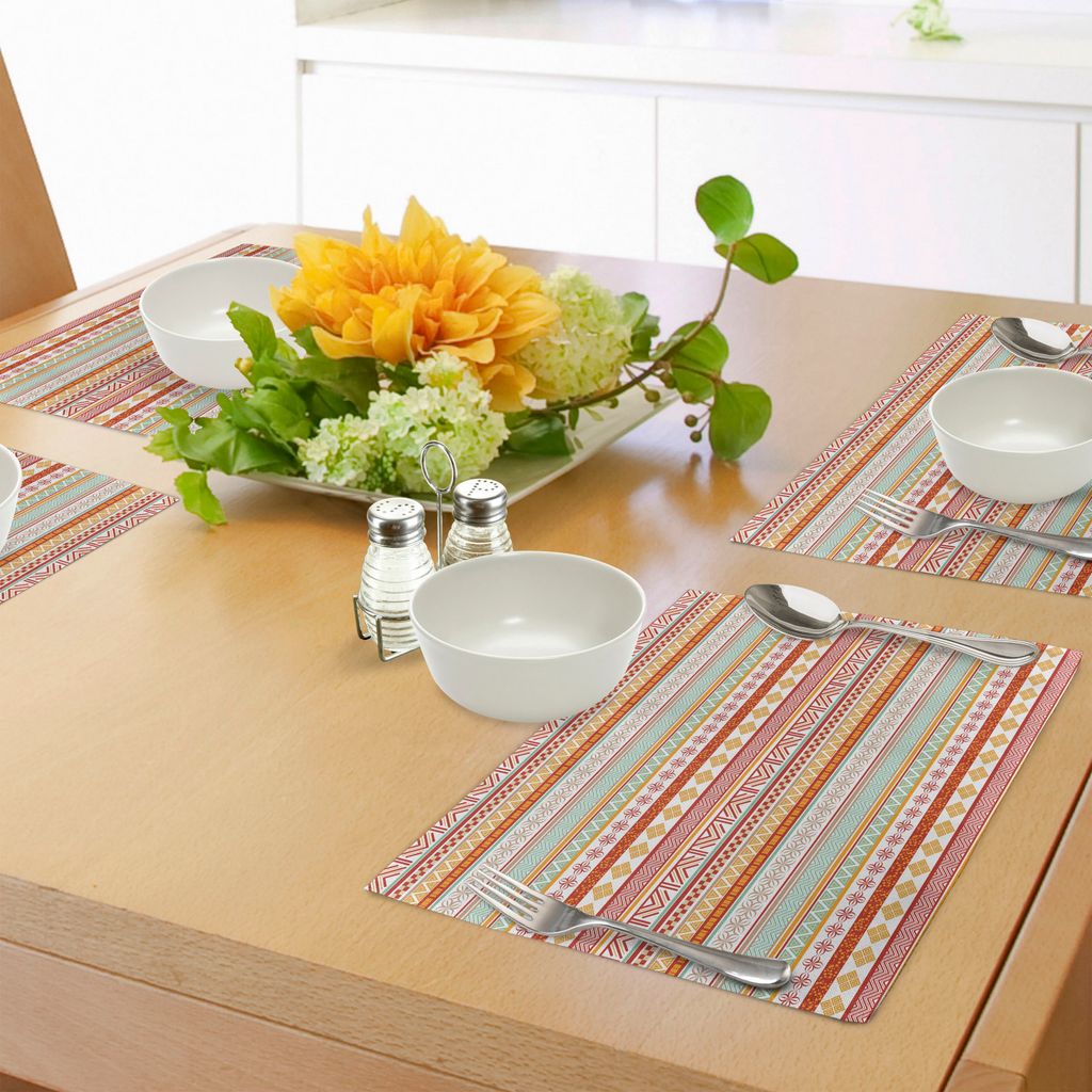 ABAKUHAUS Stammes Platzmatten, Gestreiftes Weinlese-Ureinwohner-Muster mit geometrischen Blumen formt Druck, Tiscjdeco aus Farbfesten Stoff für da...