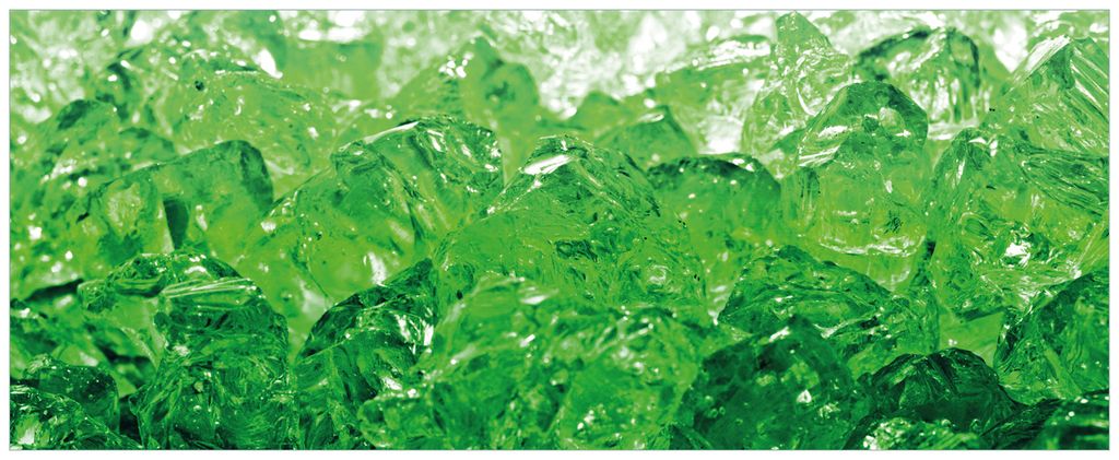 Wallario Premium Glasbild, freischwebende Optik, kräftige Farben, Größe 80 x 32 cm Motiv Leuchtendes Eis in grün