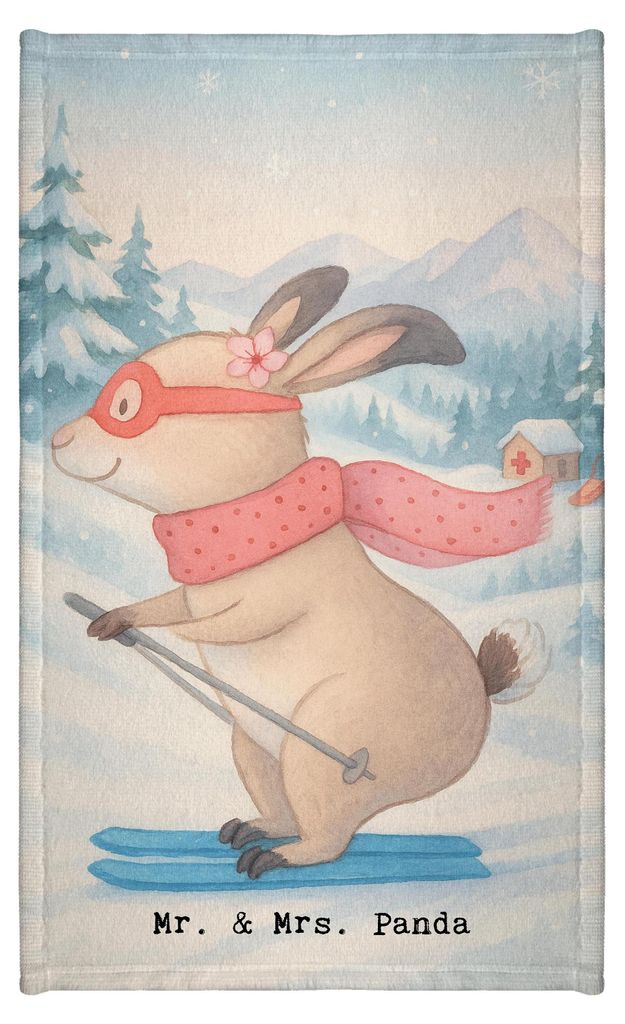 Mr. & Mrs. Panda Handtuch Hase Skifahren Design - Weiß - Geschenk, frottier gästehandtuch, Skirennen, Skisport, Kleines, Mini-Handtuch, Skiwettbe...