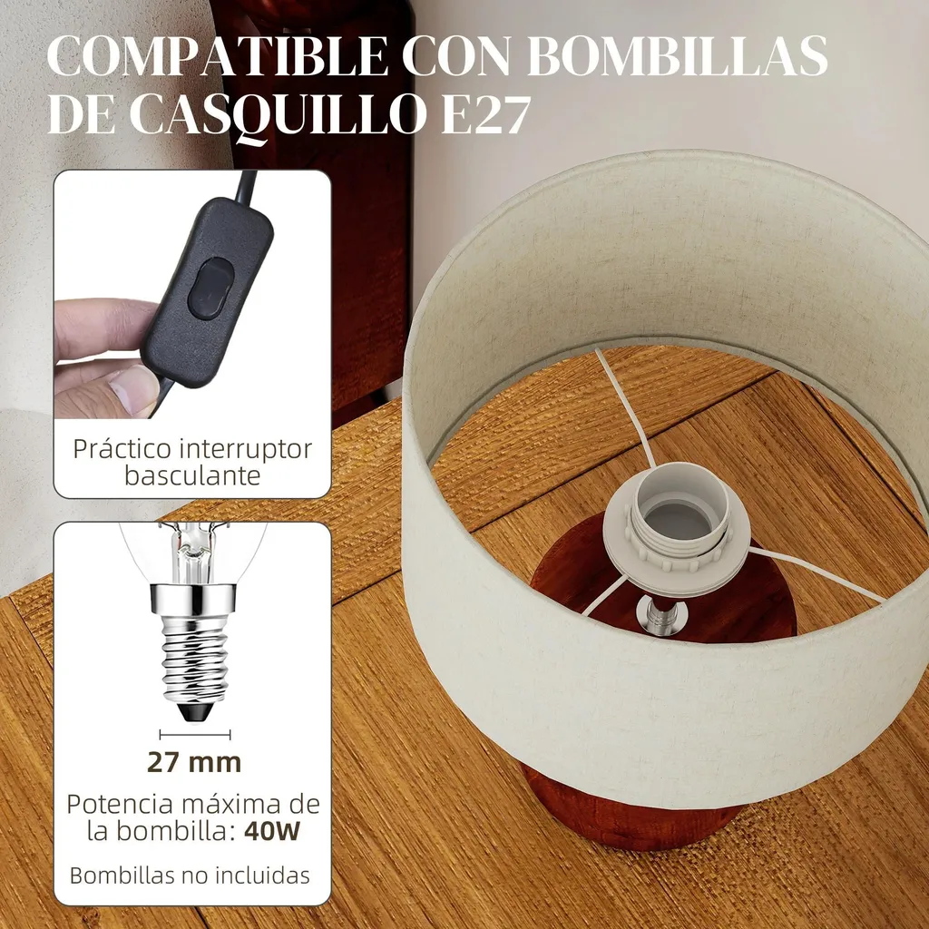 Lampe tactile bois et lin : fini les interrupteurs difficiles E27 - 4