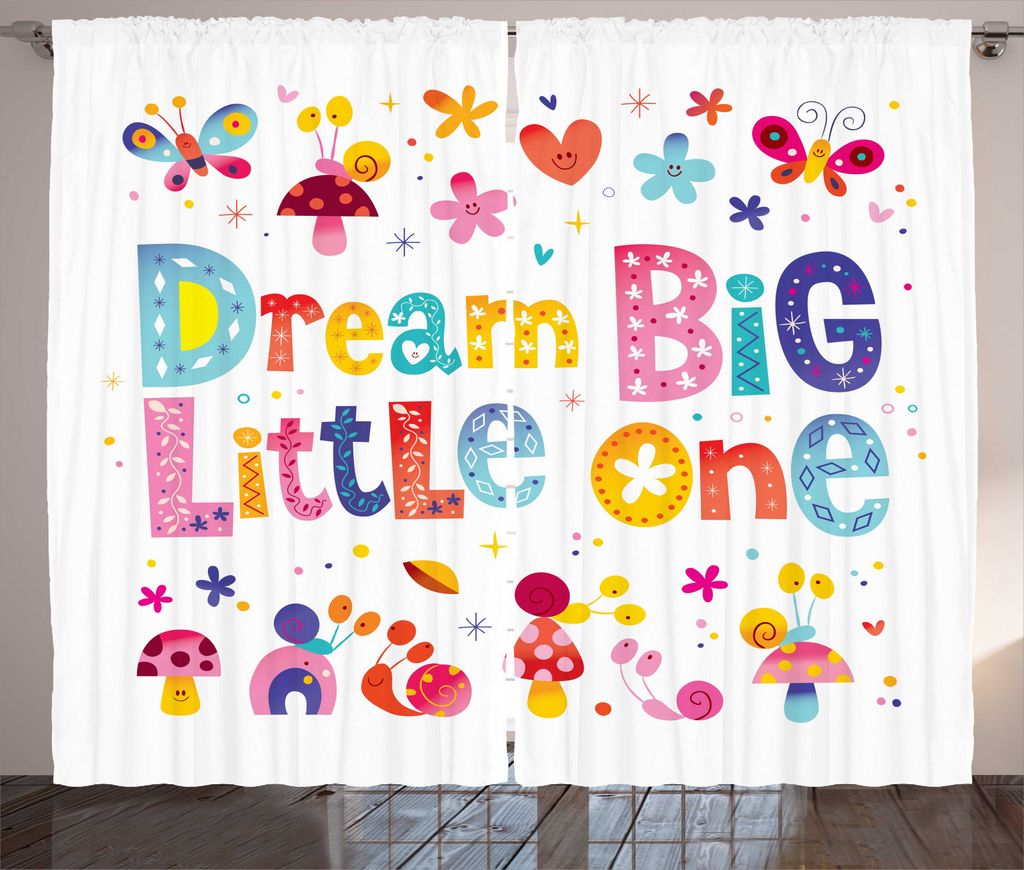 ABAKUHAUS Traum Rustikaler Gardine, Little Words Zusammensetzung, Schlafzimmer Kräuselband Vorhang mit Schlaufen und Haken, 280 x 245 cm, Mehrfarbig