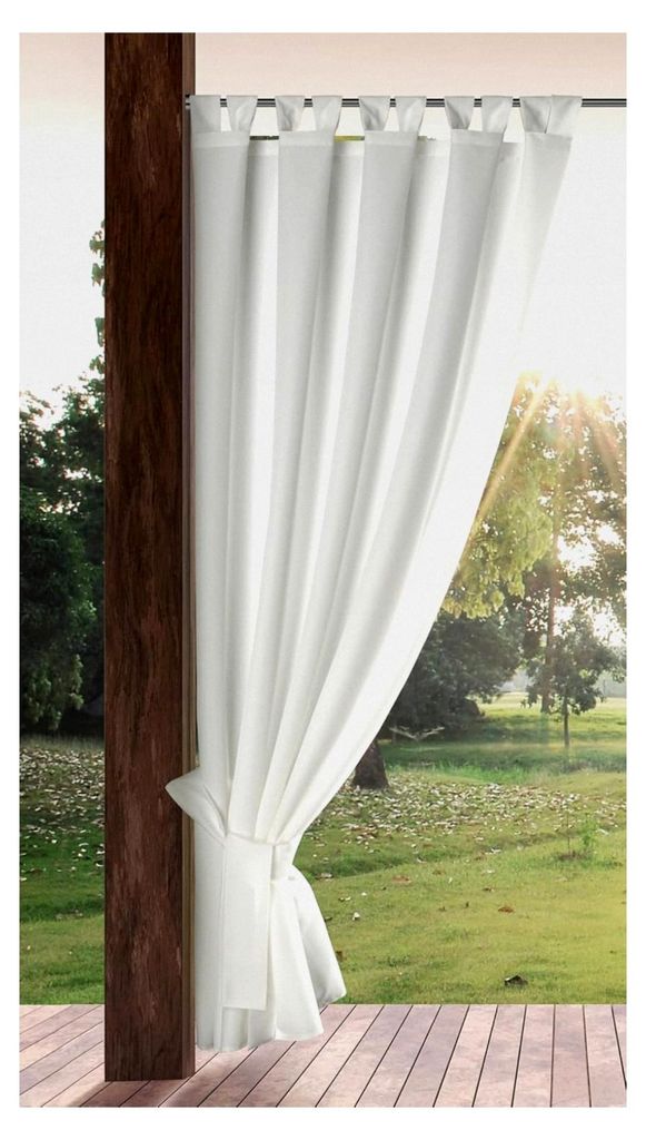 Garten Außen Vorhang mit Klett-Schlaufen, 1 Stück, blickdicht und wetterfest, UV-Schutz, für Balkon, Terrasse, Pavillon, H200 x B155 cm, Weiß