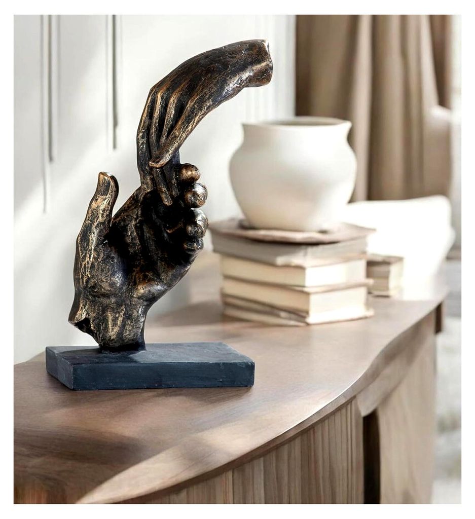 Skulptur Zwei Hände, Deko Figur aus Bronze, Kunstharz Statue für Wohnzimmer und Büro H. 21 cm x B. 13 cm - Zeitgenössische Skulpturen