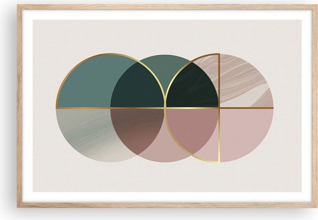 Gerahmtes Poster - Rahmen in heller Eiche - Abstraktion Räder Minimalismus - 91,5x61 cm - Wand Bild - Wanddeko - Wandbilder - Kunstposter - Wandpo...