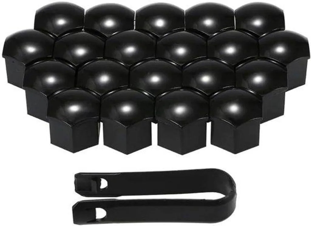 Caches écrous de roue noirs universels de 17mm - Set de 20 pièces