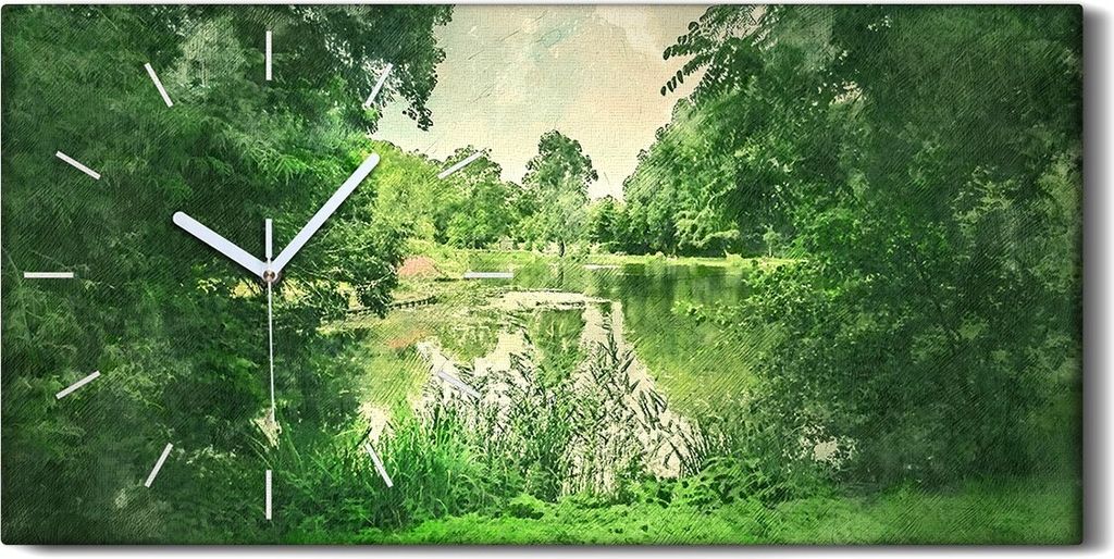 Wanduhr Bürouhr Leinwand Bild Quarz 60x30 Grüner Park und Produktbild 