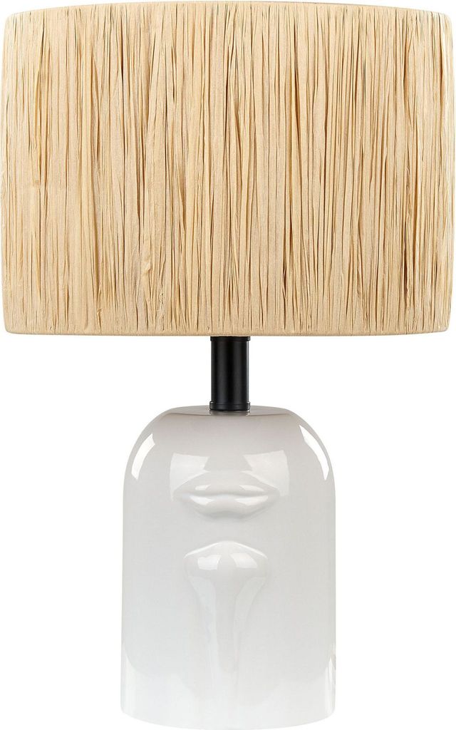 BELIANI Tischlampe Cremeweiß Keramik 46 cm Papierschirm Trommelform Natürlich Gesichtsmotiv Kabel mit Schalter Modern Skandinavisch Beleuchtung