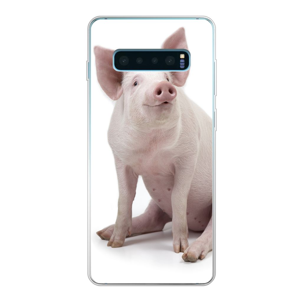 MuchoWow Handyhülle Schutzhülle Hülle für Samsung Galaxy S10 Lite Schwein - Bauernhoftiere - Weiß Silikon Softcase Handy Hülle - Schutz