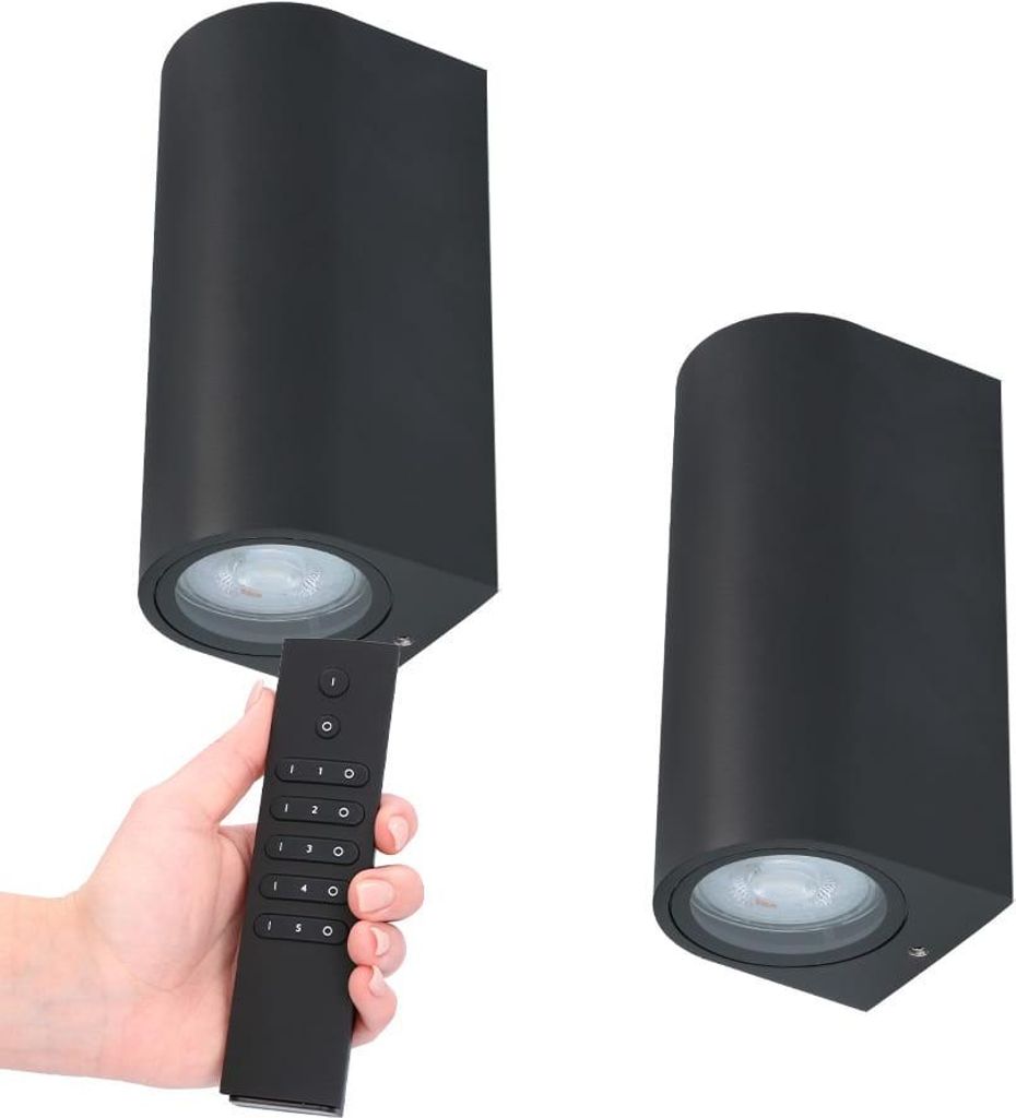 hoftronic LED-Wandleuchte Douglas 8W 2700K GU10 IP65 Schwarz dimmbar Set 2 Stück