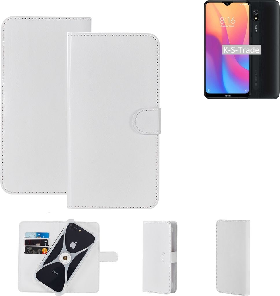 K-S-Trade Handy Hülle Schutz Hülle kompatibel mit Xiaomi redmi 8A Cover Case Bookstyle Bumper weiß 1x