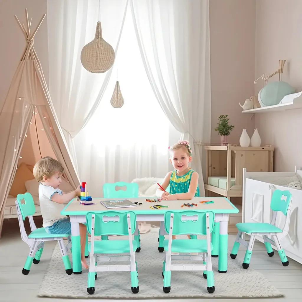 Table d'activité ajustable 48-60 cm en composite bois avec 6 chaises - 6