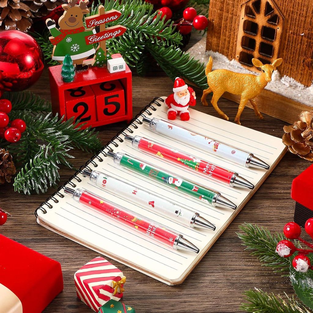 30 Gelstifte für Weihnachten - Ausziehbar - Schwarze Tinte - Weihnachtsstifte mit Weihnachtsmann, Elch, Schneemann und Baum - Weihnachtsgeschenke ...