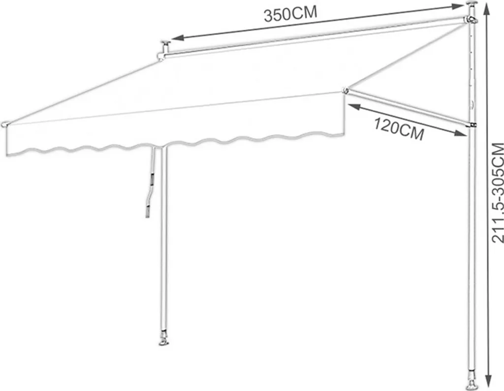 Tenda da sole a pinza Aopunly 350x120cm Tenda da sole per balcone regolabile in altezza con manovella Protezione solare senza foratura per terrazza e balcone Grigio - 2