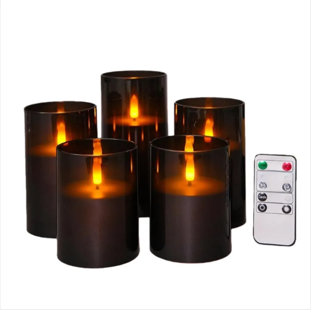 Lot 5 Bougies LED Noires 7,5cm Sans Flamme et Télécommande Infrarouge