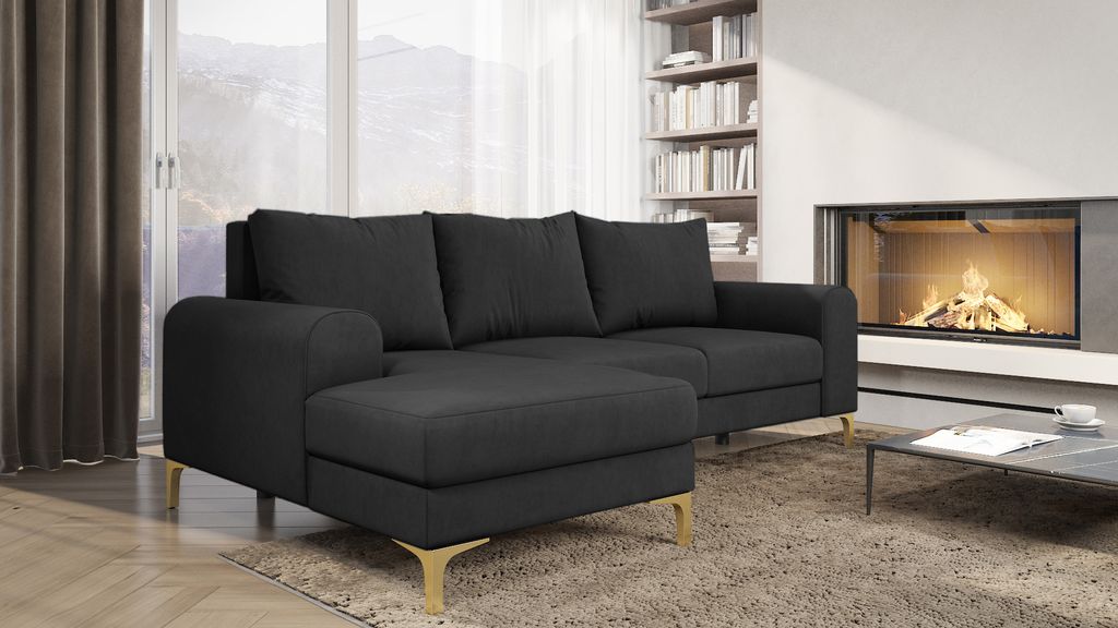 Easy4You Ecksofa Instra L-Form Graphite – 245x94x1145 cm - Schlafsofa mit Bettkasten und Schlaffunktion - Eckcouch mit Stauraum, Metallfüße und...