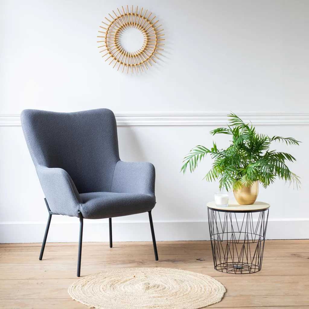 Fauteuil bouclé gris EIRA - Matière douce et texture moderne tendance