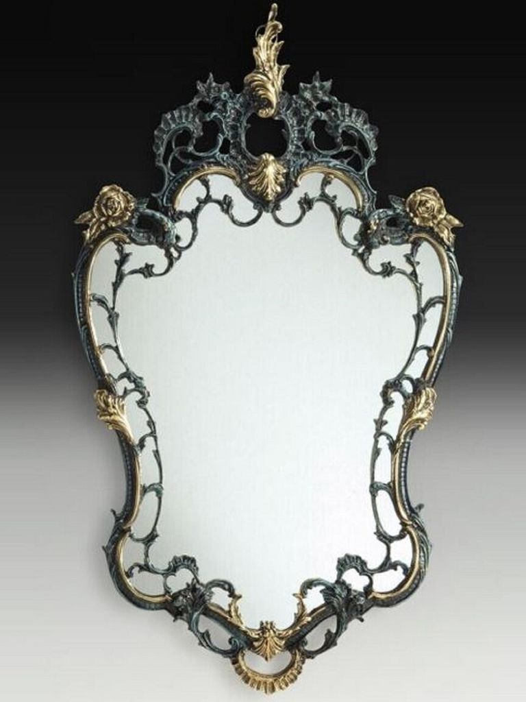 Casa Padrino Luxus Barock Bronze Spiegel Blau / Gold H. 110 cm - Barock Möbel
