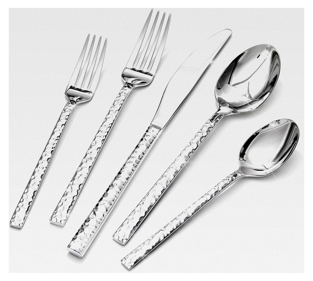 Besteckset für 6 Personen, 30-teilig, aus gehämmertem 18/10 Edelstahl, spülmaschinenfest, hochglanzpoliert, Silber