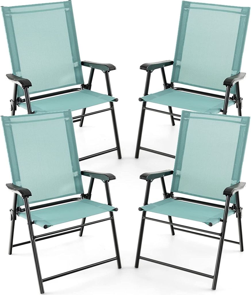 4er Set Gartenstuhl klappbar, Klappstuhl Hochlehner Balkonstuhl, Terrassenstuhl mit hohen Rücken- & Armlehne, Garten Essstuhl wetterfest aus Metal...