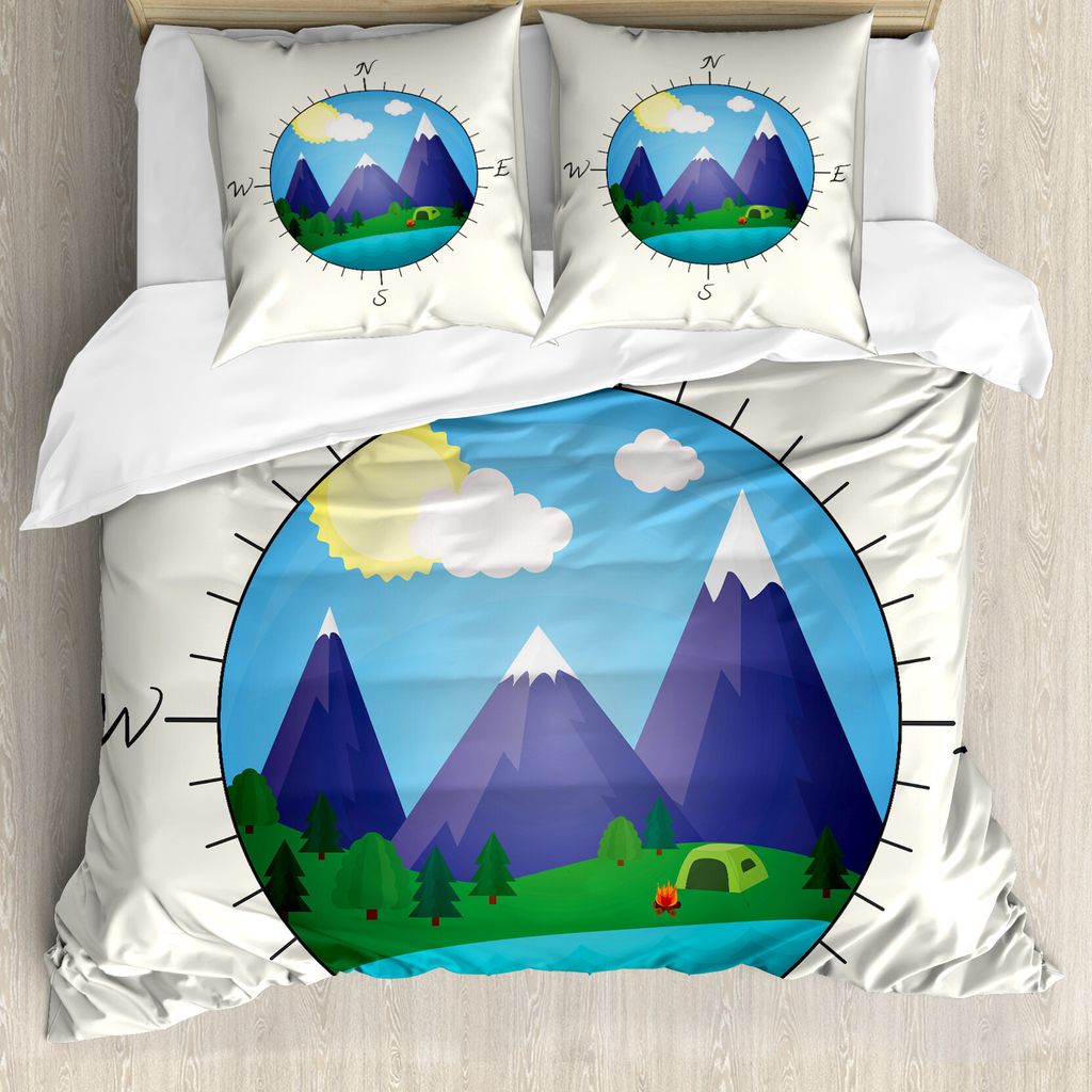 ABAKUHAUS Reise Bettbezug Set für Einzelbetten, Abenteuerliche Kompass-Entwurf, Milbensicher Allergiker geeignet mit Kissenbezug, 155 cm x 220 cm ...