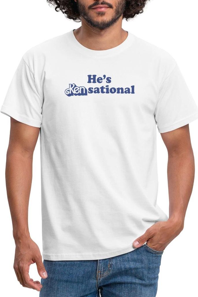 Spreadshirt Barbie Ken Design Lustiger Spruch He's Kensational Männer T-Shirt, 4XL, Weiß