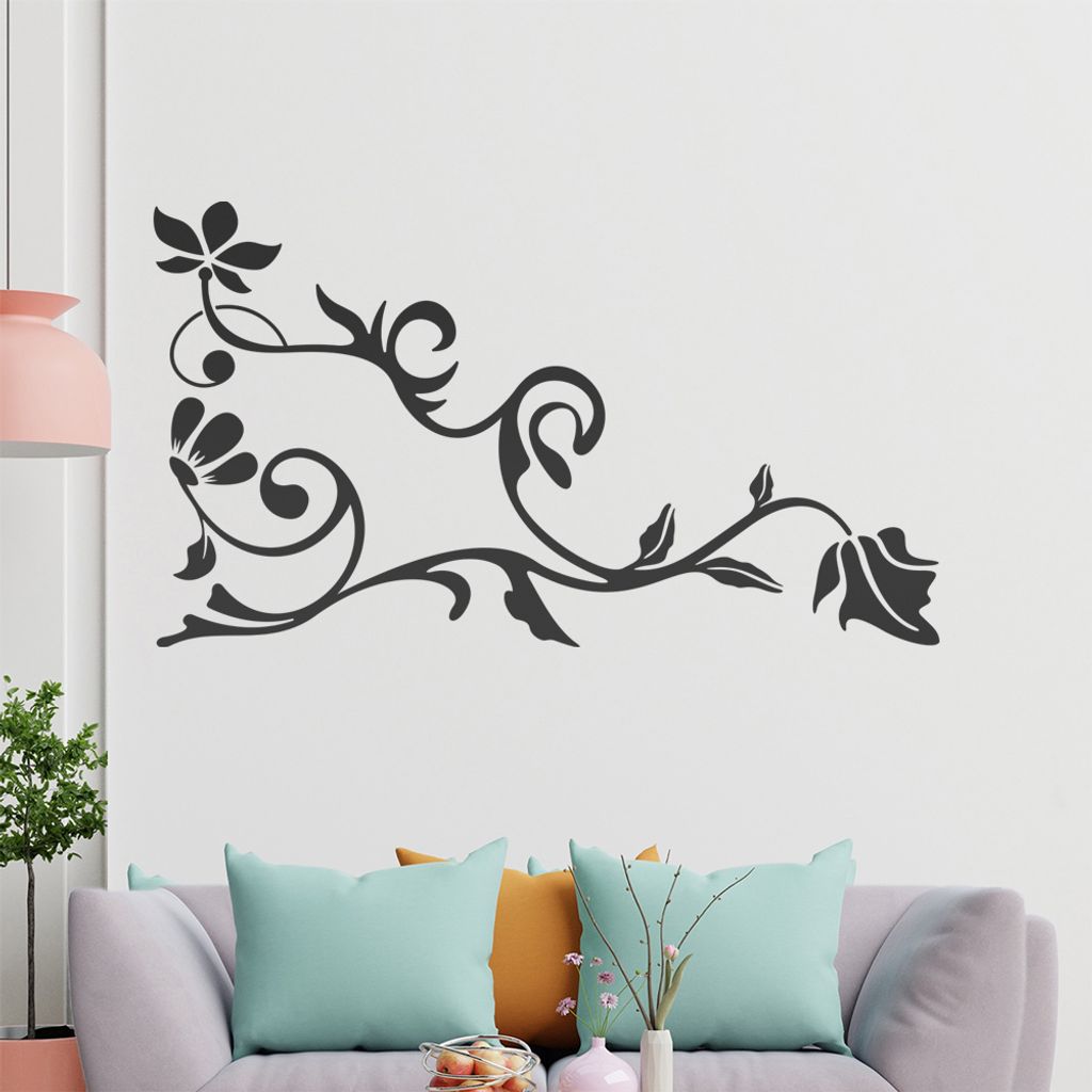 Eckeornament -Blüten - Blätter Wandtattoo in 6 Größen - Wandaufkleber Wall Sticker - Dekoration, Küche, Wohnzimmer, Schlafzimmer, Badezimmer