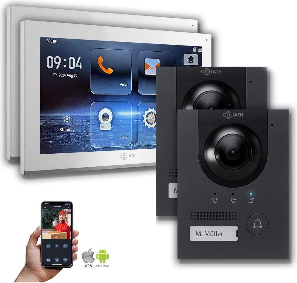 IP Gegensprechanlage | 10 Zoll Monitor | 2x Außenstation Anthrazit : 2 Monitore : 10 Zoll Weiß : Unterputzdose Monitor Anzahl: 2 Monitore Monito...