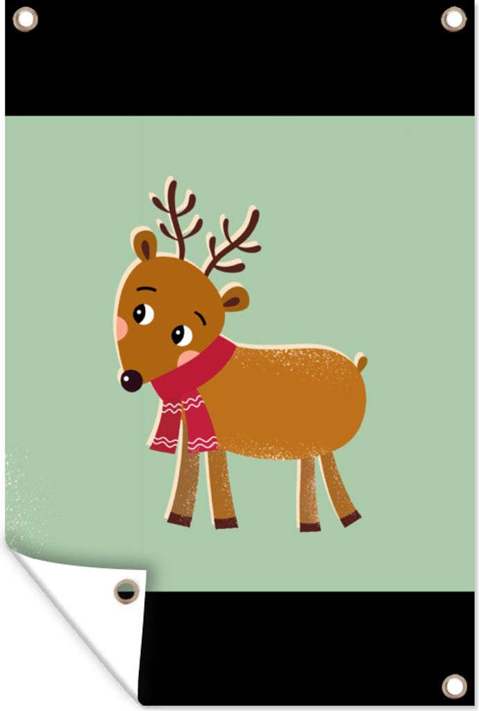 MuchoWow 60x90 cm Outdoor-Poster Gartendeko Sichtschutz Garten Poster für den Garten Rentier - Weihnachten - Winter - Grün