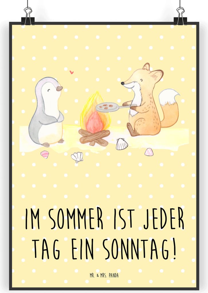 Mr. & Mrs. Panda Bild Sommer Sonntag DIN A4 - Gelb Pastell - Geschenk, drucke, Gemütlichkeit, Wandbild, Lebensfreude, Sommerferien, Sommergefühle...