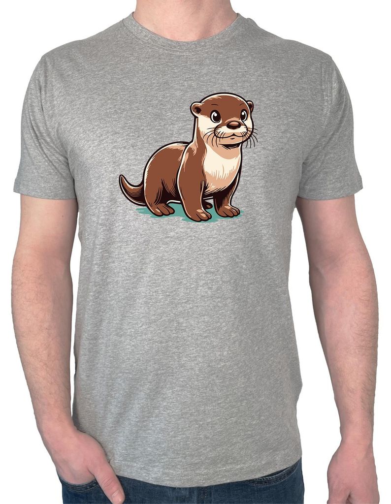 Huuraa Herren T-Shirt Otter Comic 3XL Sport Grey Bio Baumwolle Fairtrade Herrenshirt Geschenkidee